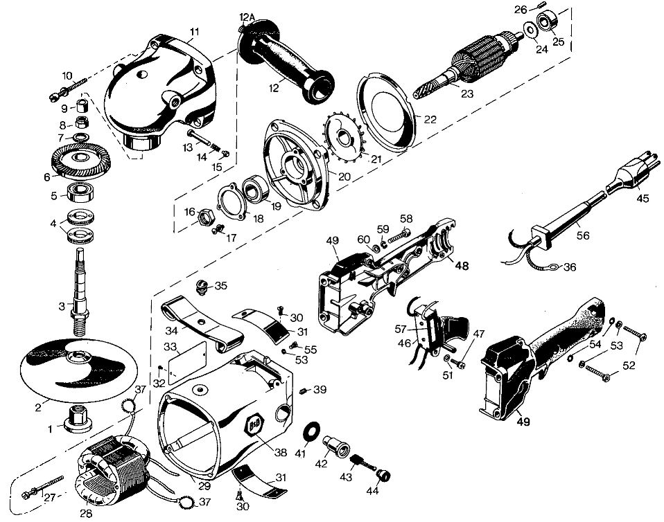 Default Diagram and Parts List for B6124 Type 1 Black and Decker Sander Polisher
